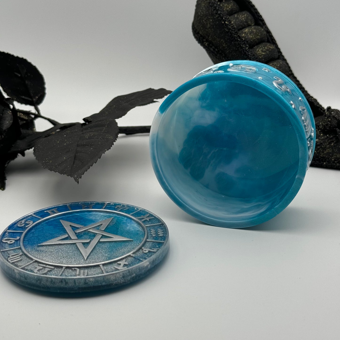 Sternzeichen Schmuckdose Blau mit Motivdeckel Pentagram
